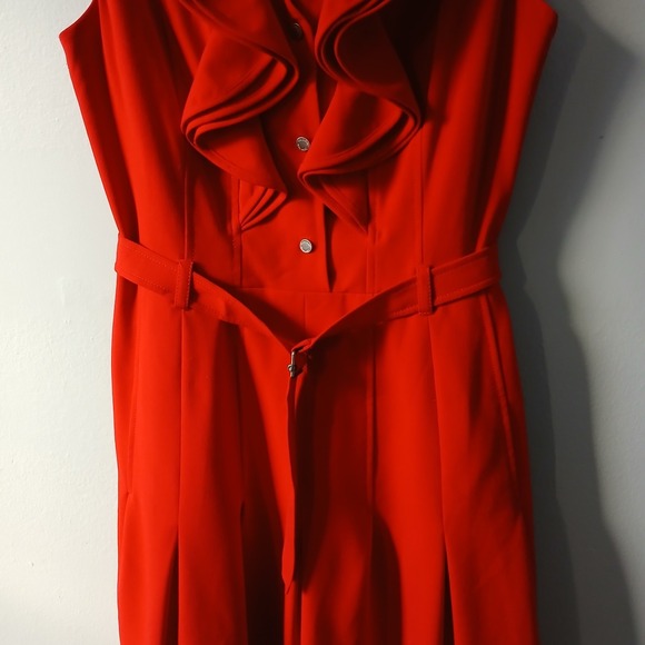 Calvin Klein Women's Size 4 Dress Knee Length Ruffle Belted Button Up Pleated - Picture 3 of 16